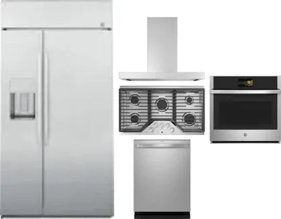 5 Piece Package Includes Refrigerator, Cooktop, Wall Oven, Hood And Dishwasher